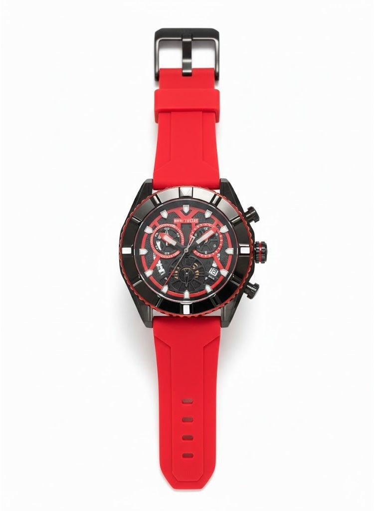 Mini Focus MF2209G sports watch with chronograph function, in red and black - Image 3